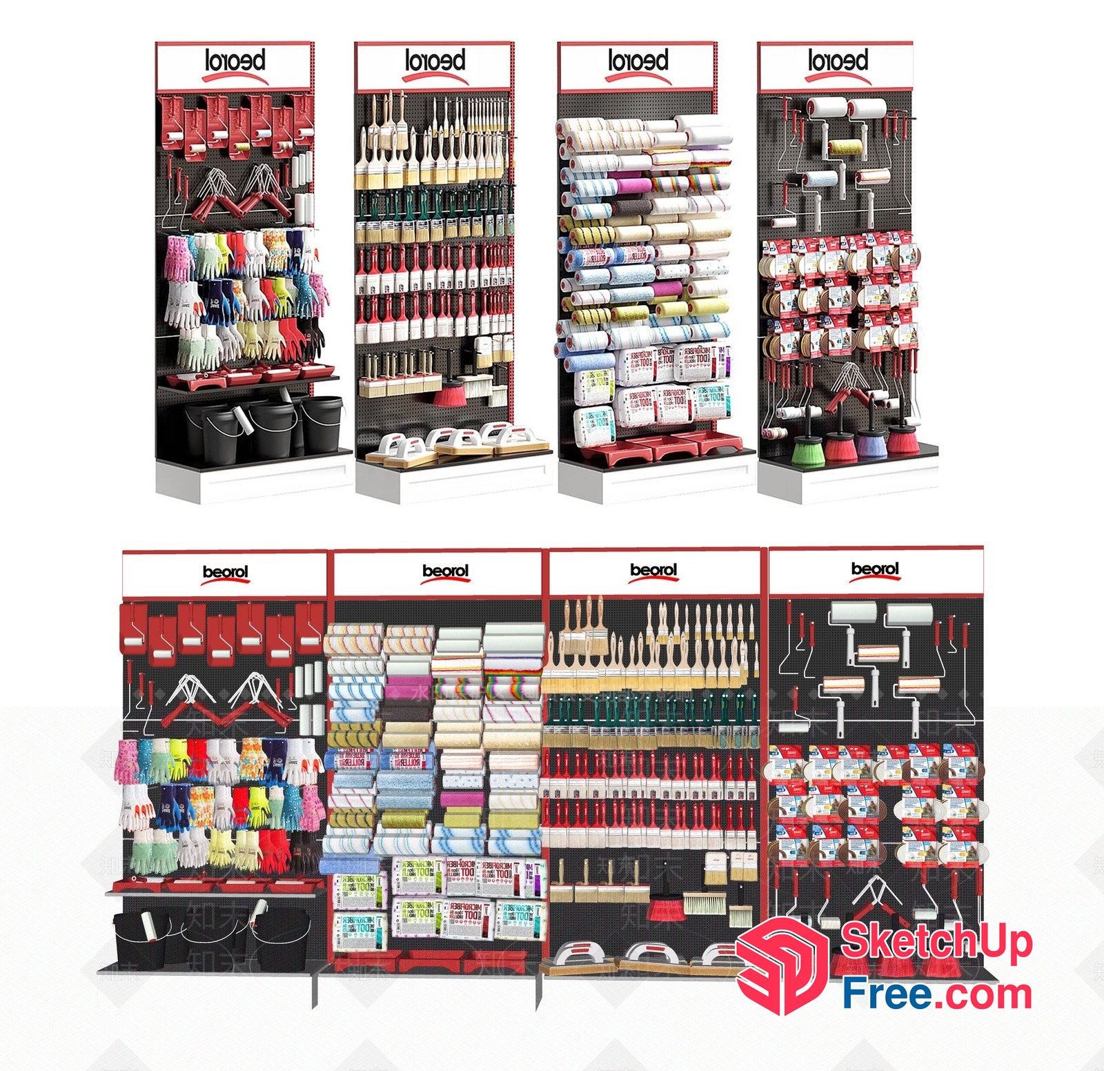 Paint Brush And Roller Set Display 3D SketchUp File