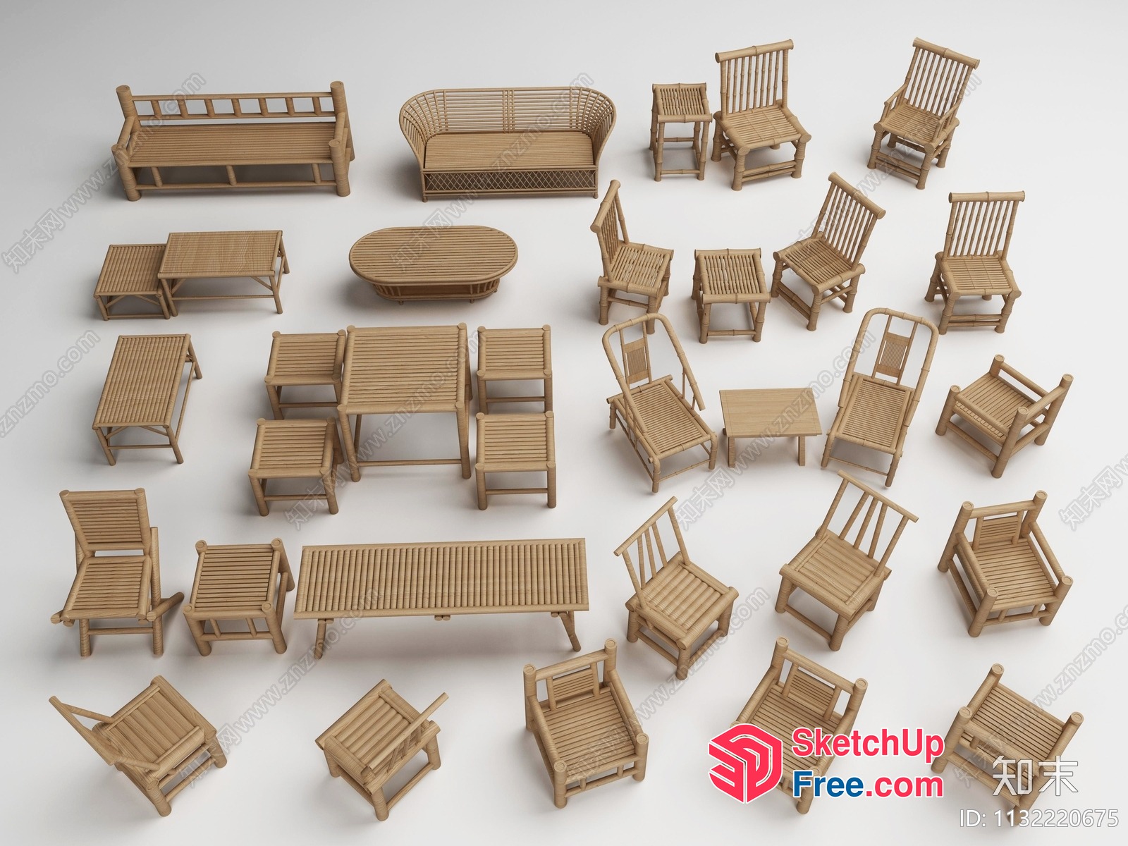 Asian-Inspired Rattan Furniture Collection 3D SketchUp File