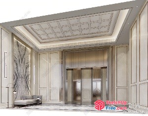 Elegant Creamy Style Entrance Hallway 3D SketchUp File