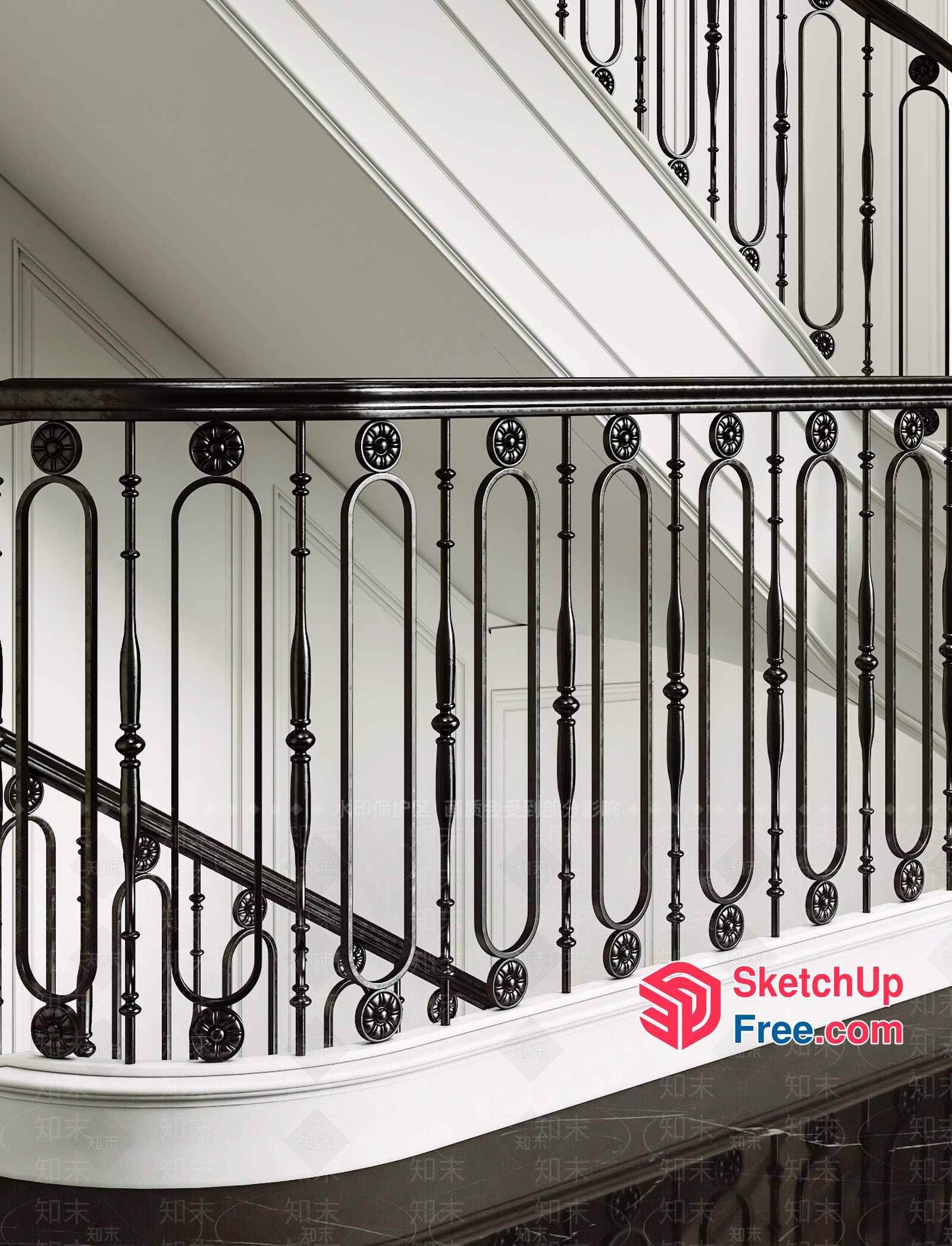 Ornate Black Metal Staircase Railing 3D SketchUp File