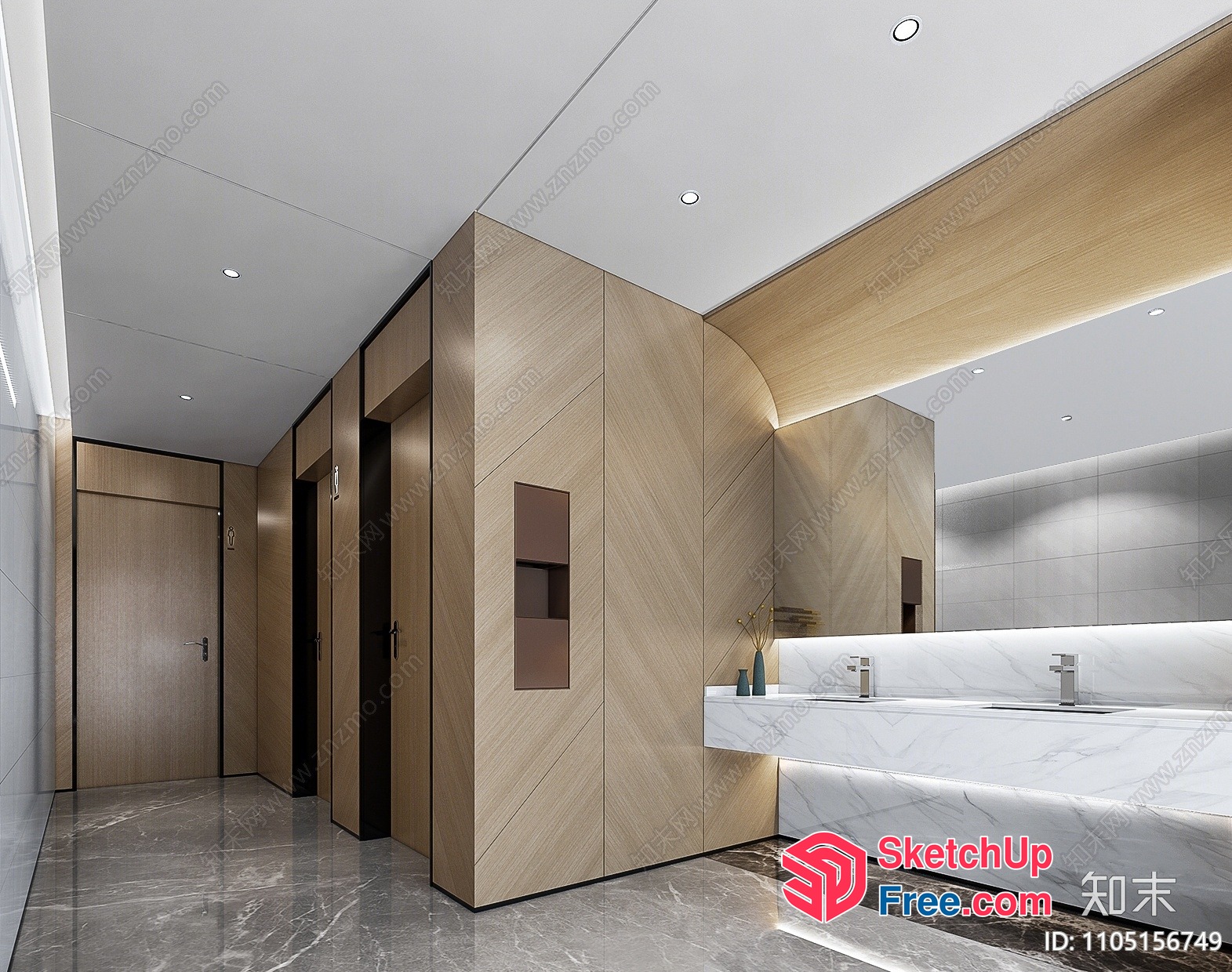 Modern Marble And Wood Bathroom Interior 3D SketchUp File