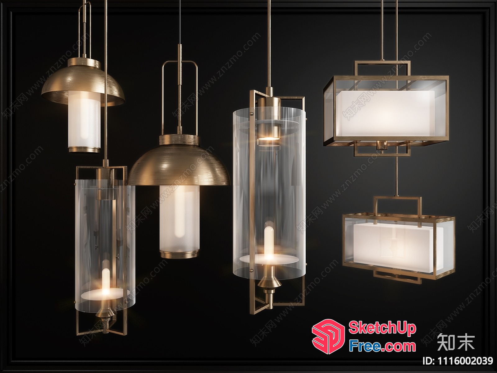 Elegant Glass And Gold Lighting Fixtures 3D SketchUp File