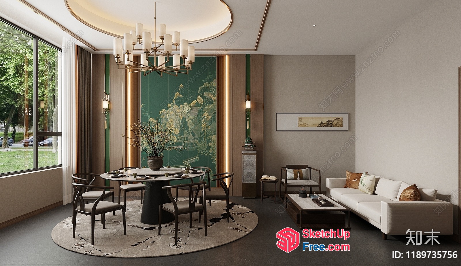 Elegant Dining Room With Modern Lighting And Artistic Wall 3D SketchUp File