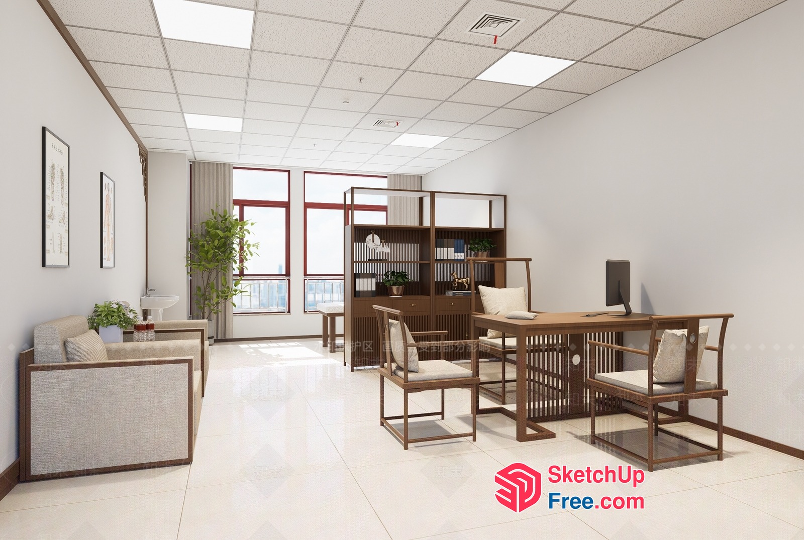 Modern Minimalist Office Space With Natural Elements 3D SketchUp File