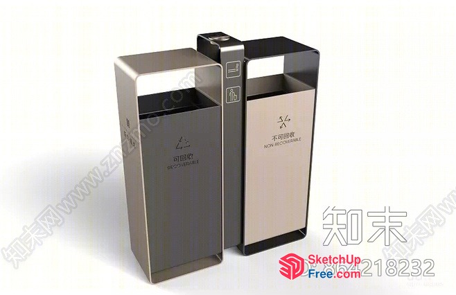 Two Modern Trash Cans With Asian Characters 3D SketchUp File