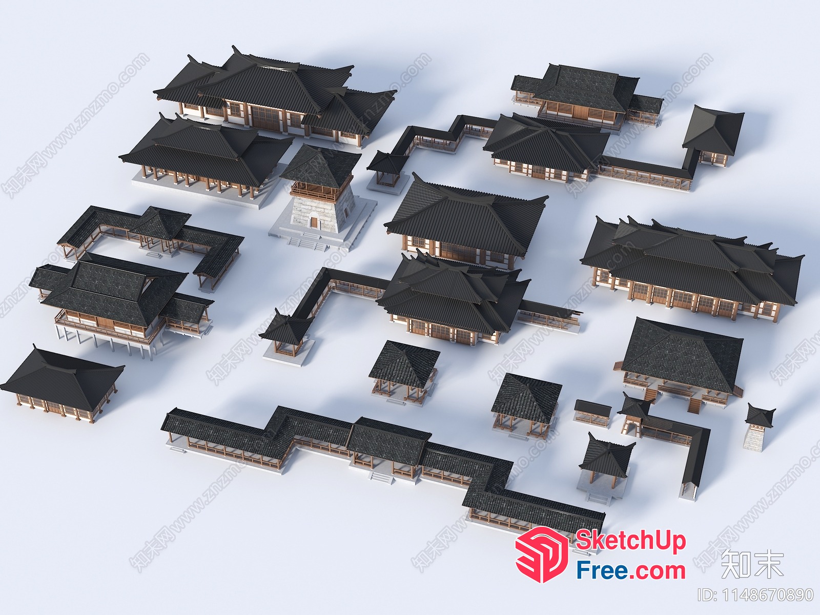 Traditional Asian-Inspired Buildings 3D SketchUp File