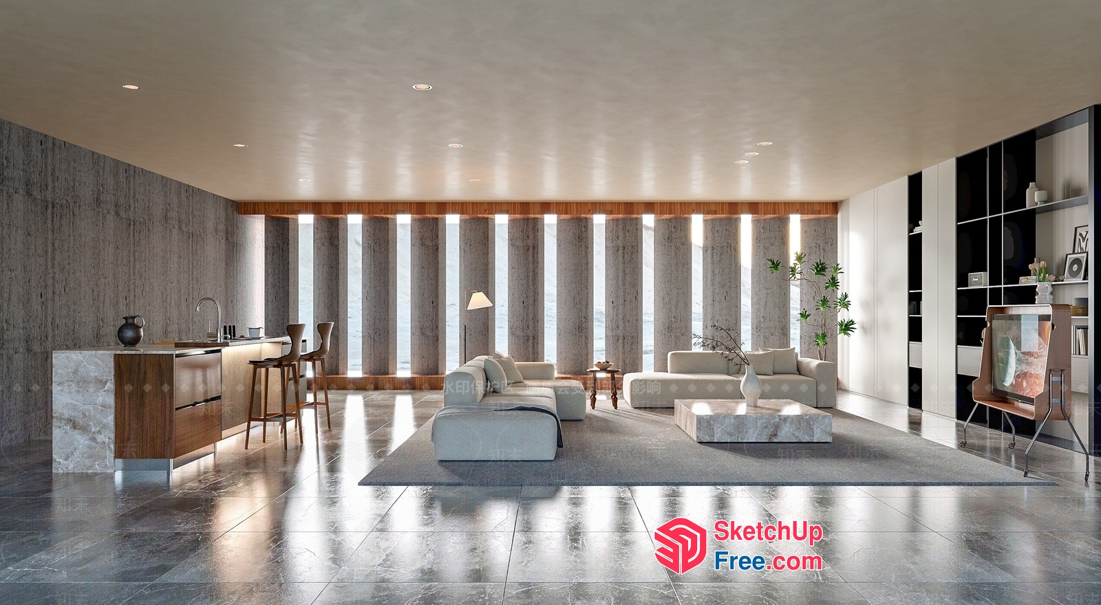 Modern Minimalist Living Room With Sleek Furniture And Natural Light 3D SketchUp File