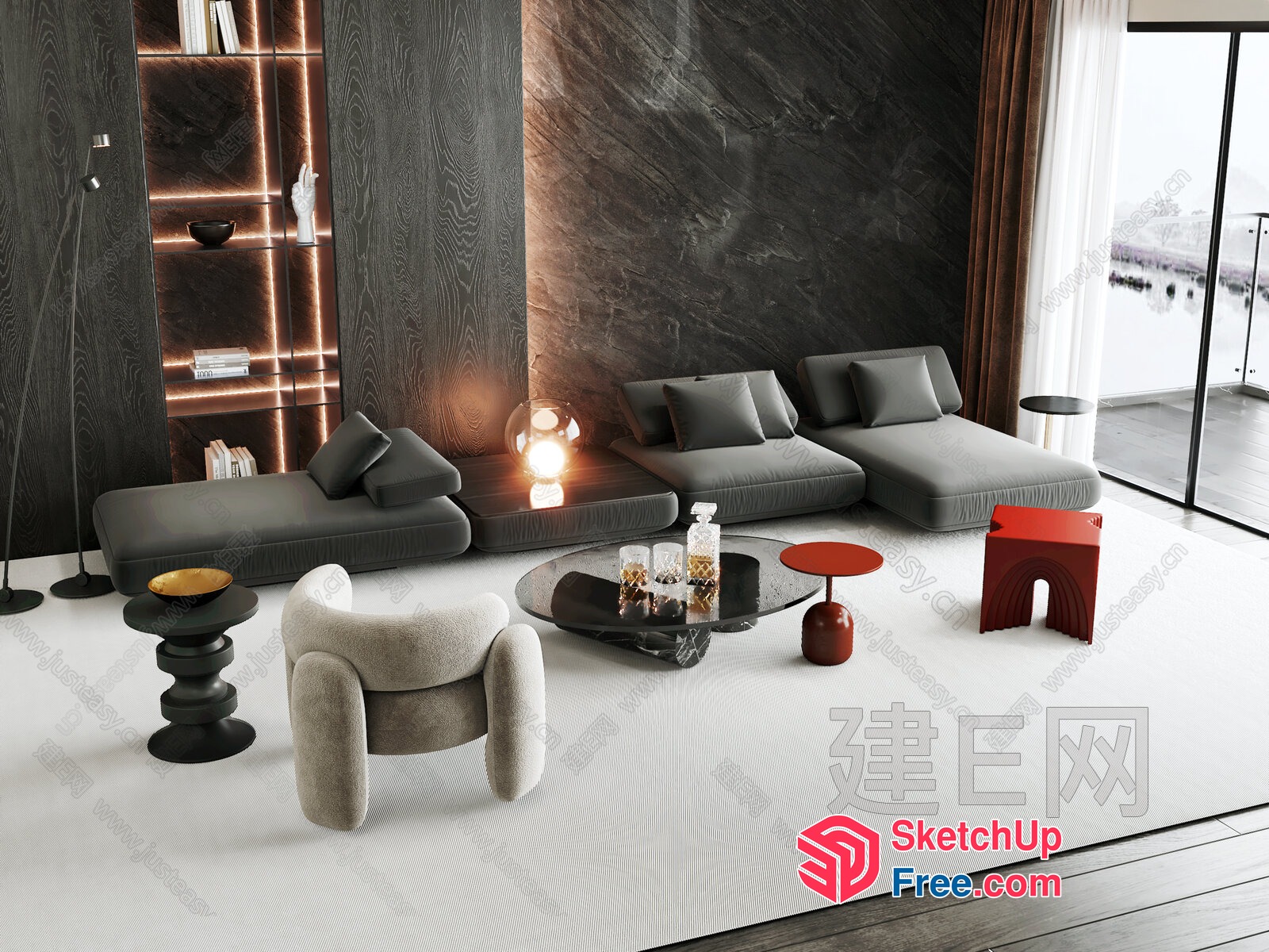 Modern Living Room With Gray And White Furniture 3D SketchUp File