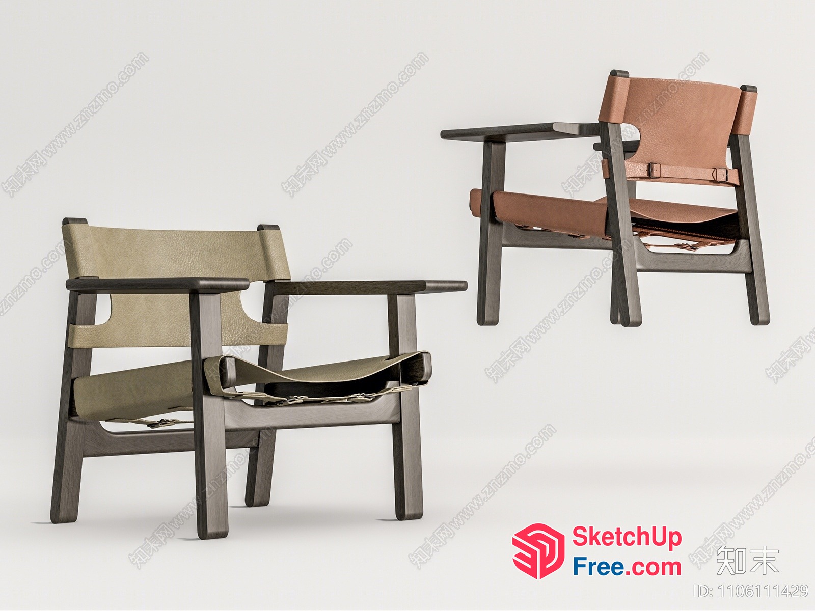 Minimalist Leather Chair With Wooden Frame 3D SketchUp File