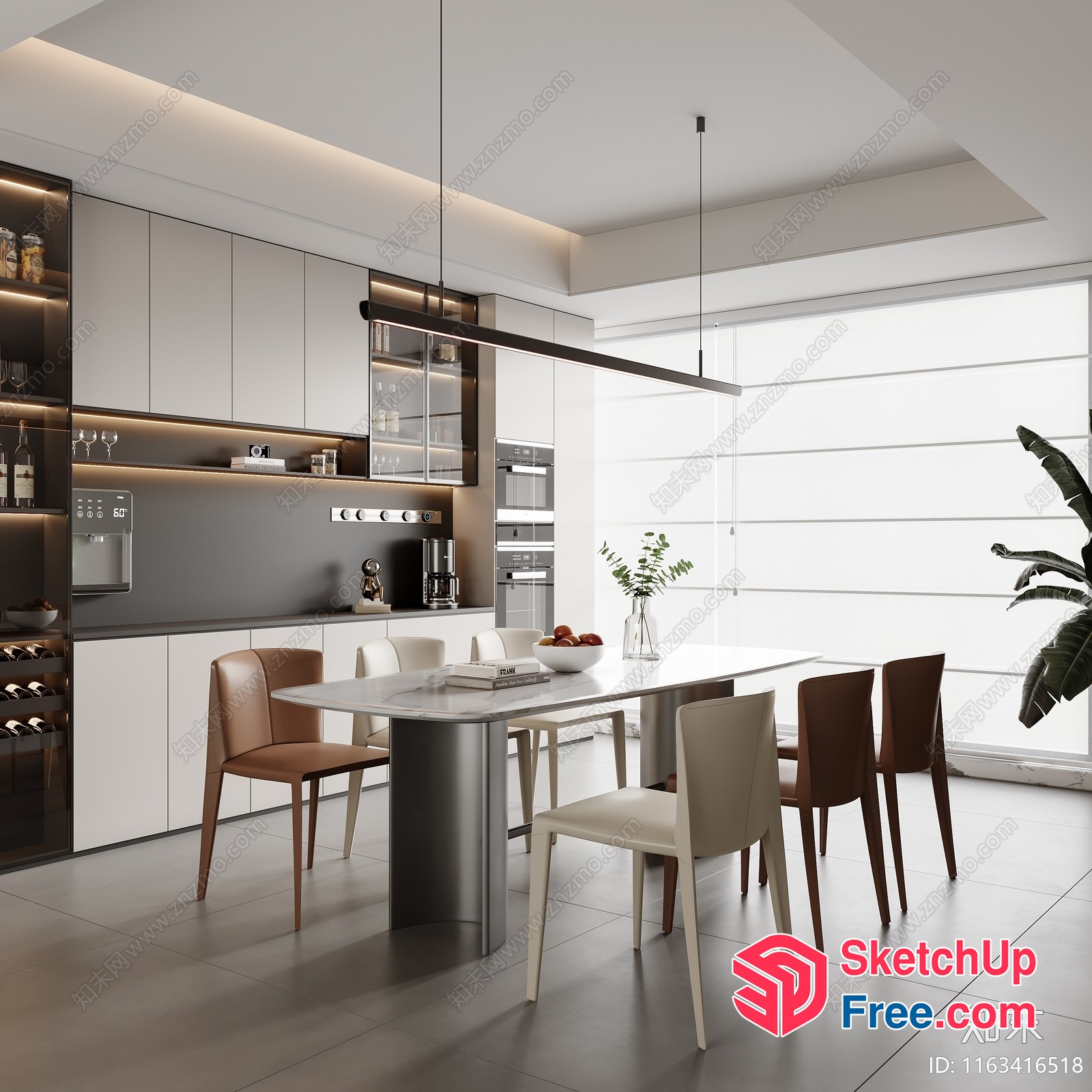 Modern Minimalist Kitchen Dining Room Interior 3D SketchUp File