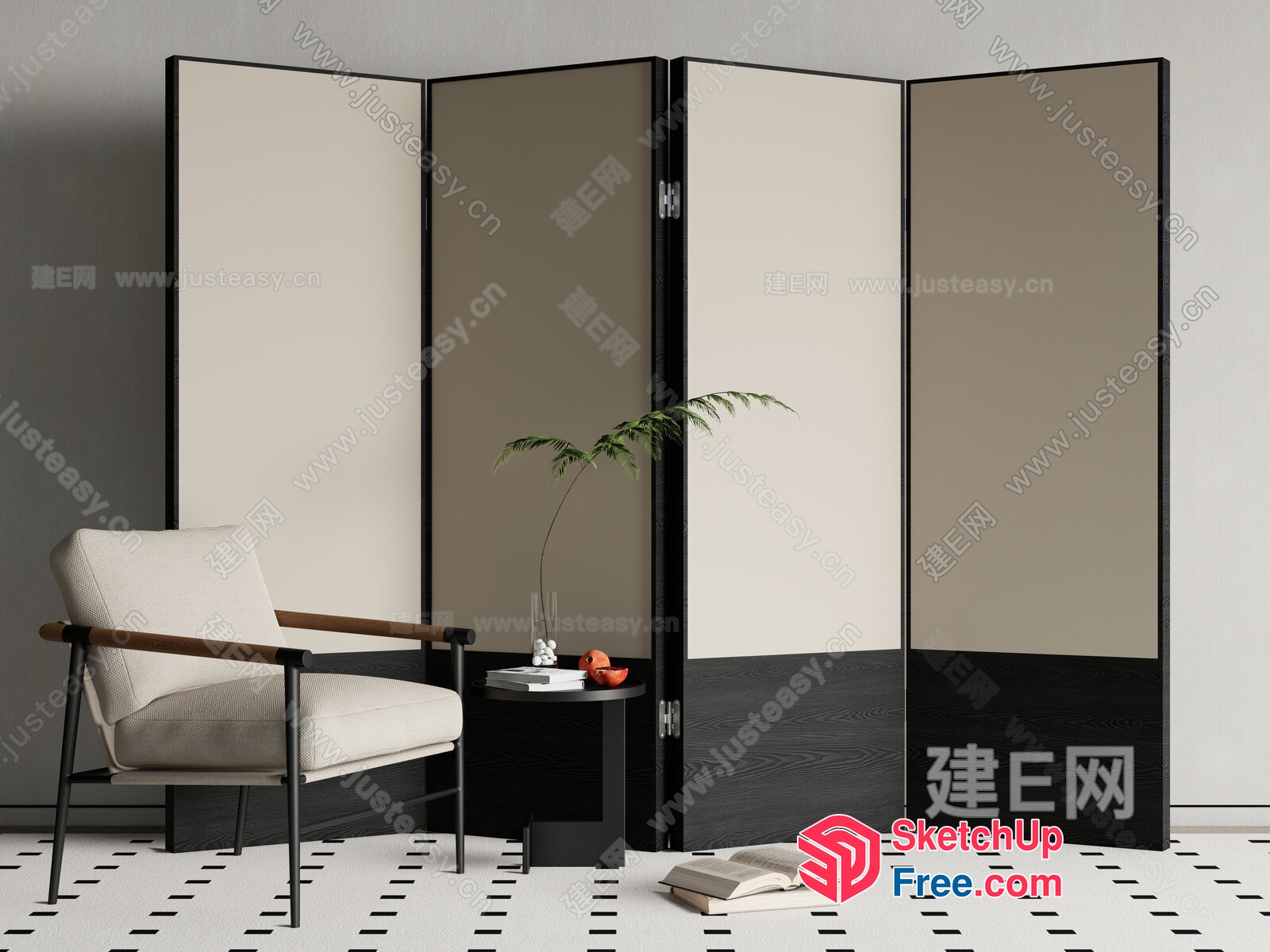 Minimalist Japanese Style Living Room Partition Screen 3D SketchUp File