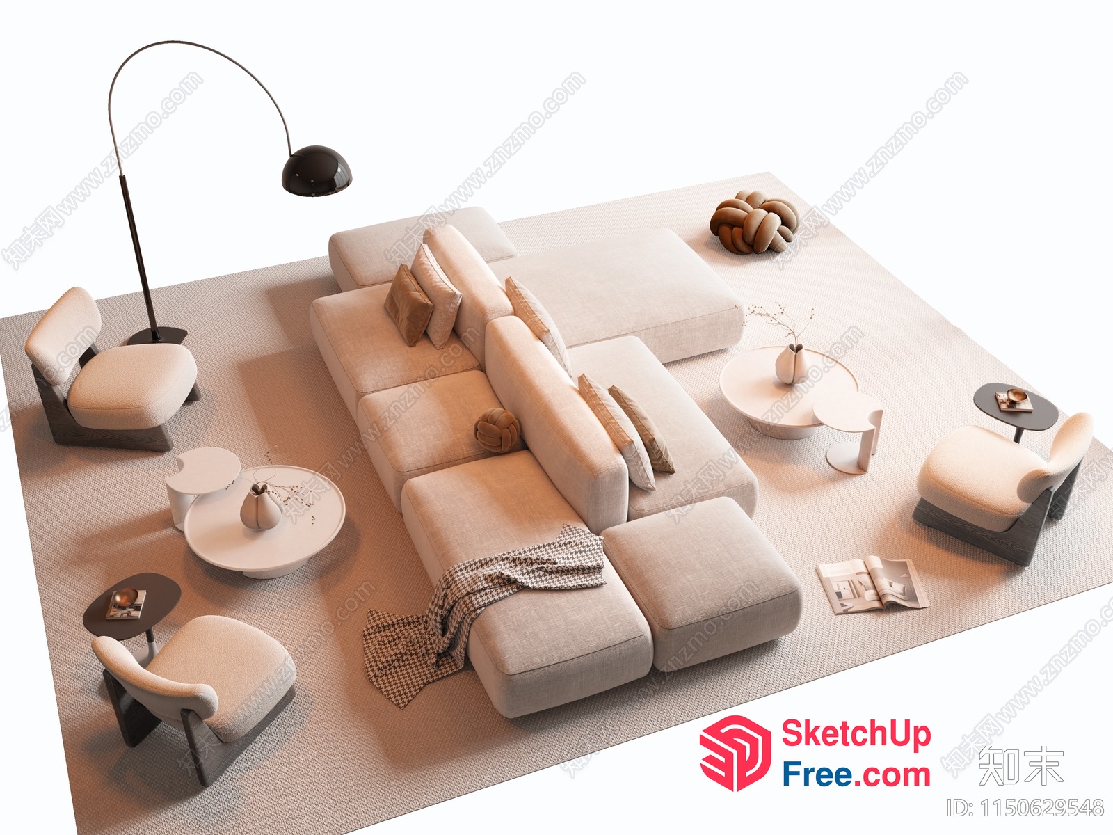 Modern Minimalist Living Room Furniture Set 3D SketchUp File