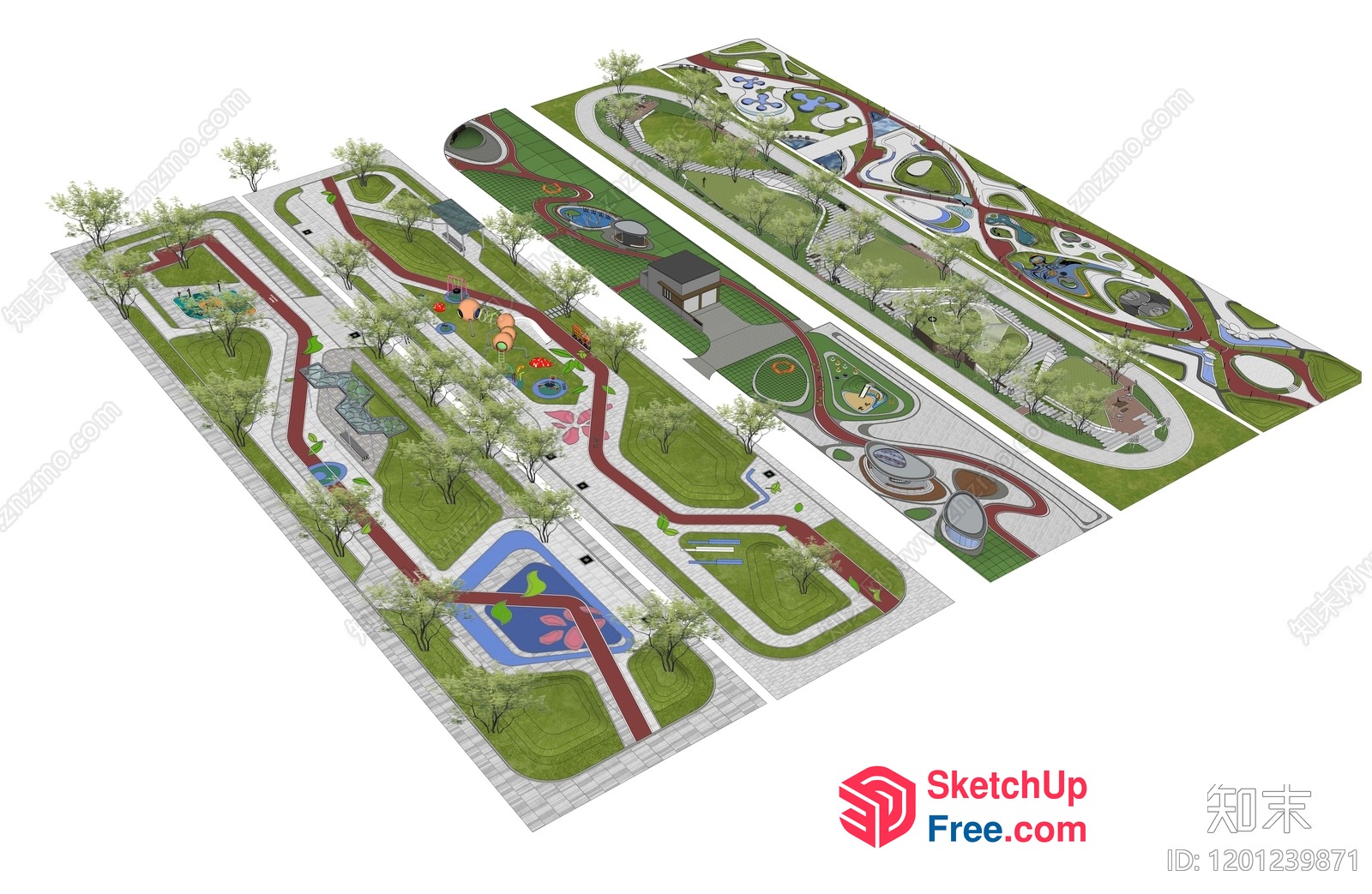 Colorful Park With Various Playgrounds And Paths 3D SketchUp File