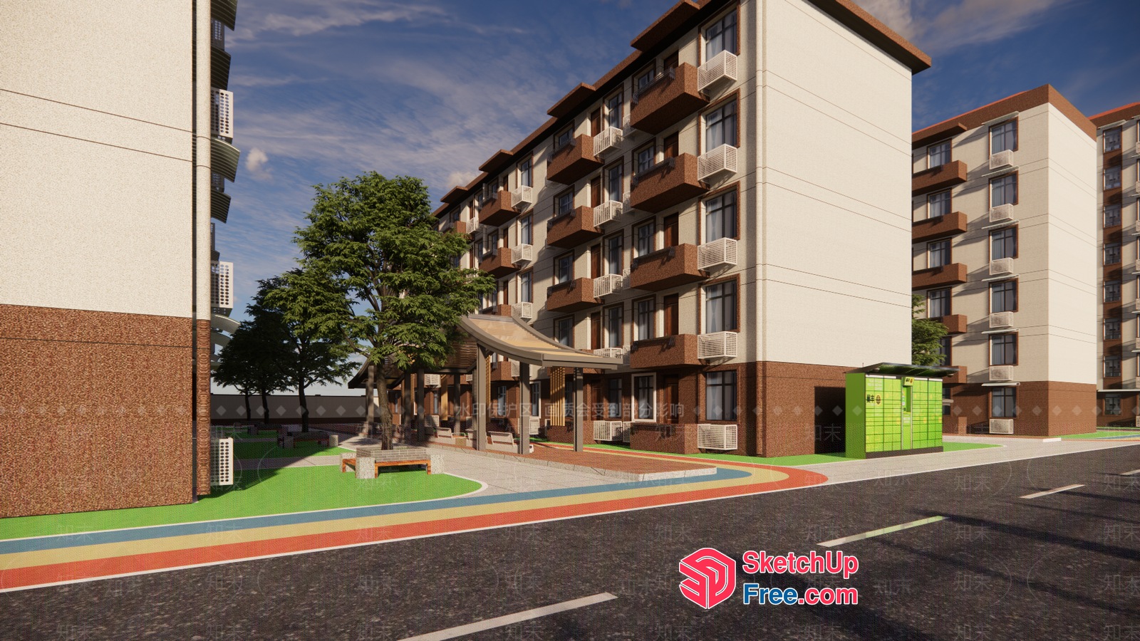Modern Apartment Complex With Balconies And Green Spaces 3D SketchUp File