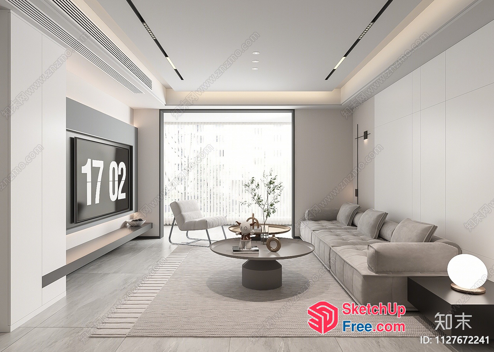 Modern Minimalist Living Room With White And Gray Accents 3D SketchUp File