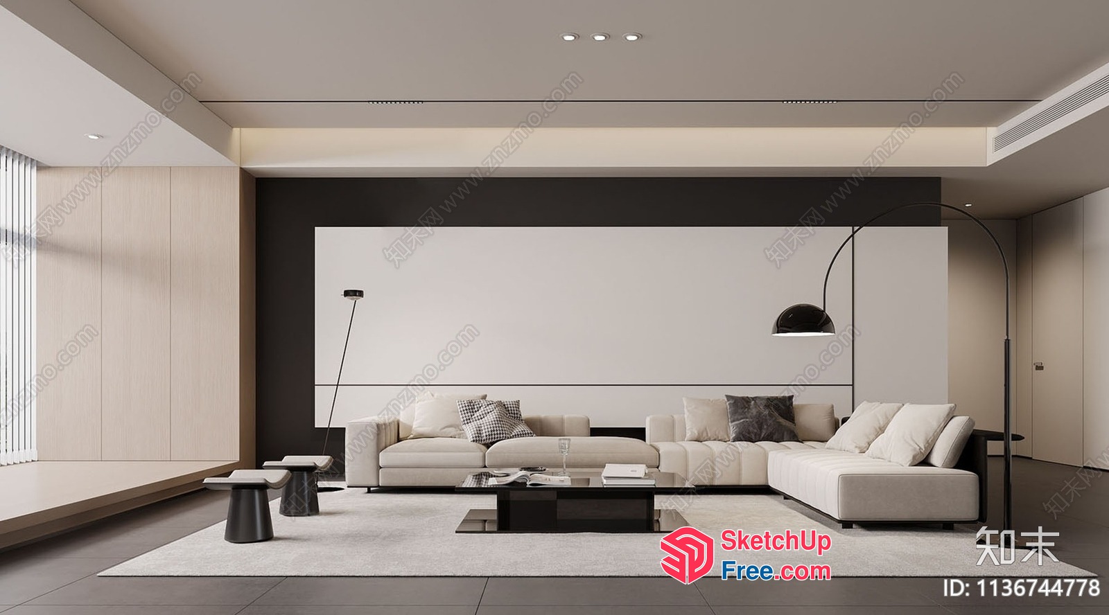 Modern Minimalist Living Room With Creamy Style Sofa 3D SketchUp File