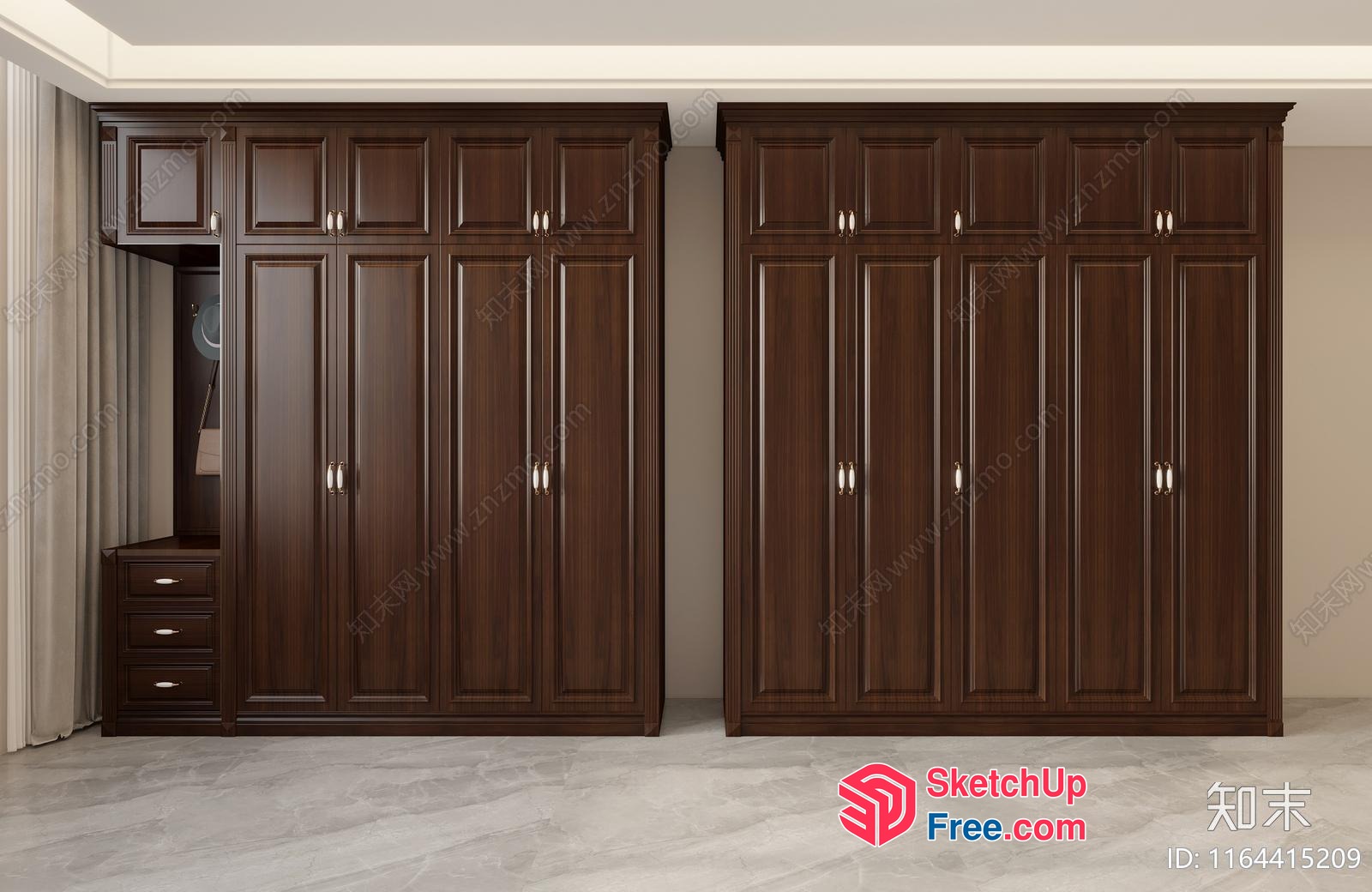 Dark Wood Wardrobes With Silver Handles 3D SketchUp File