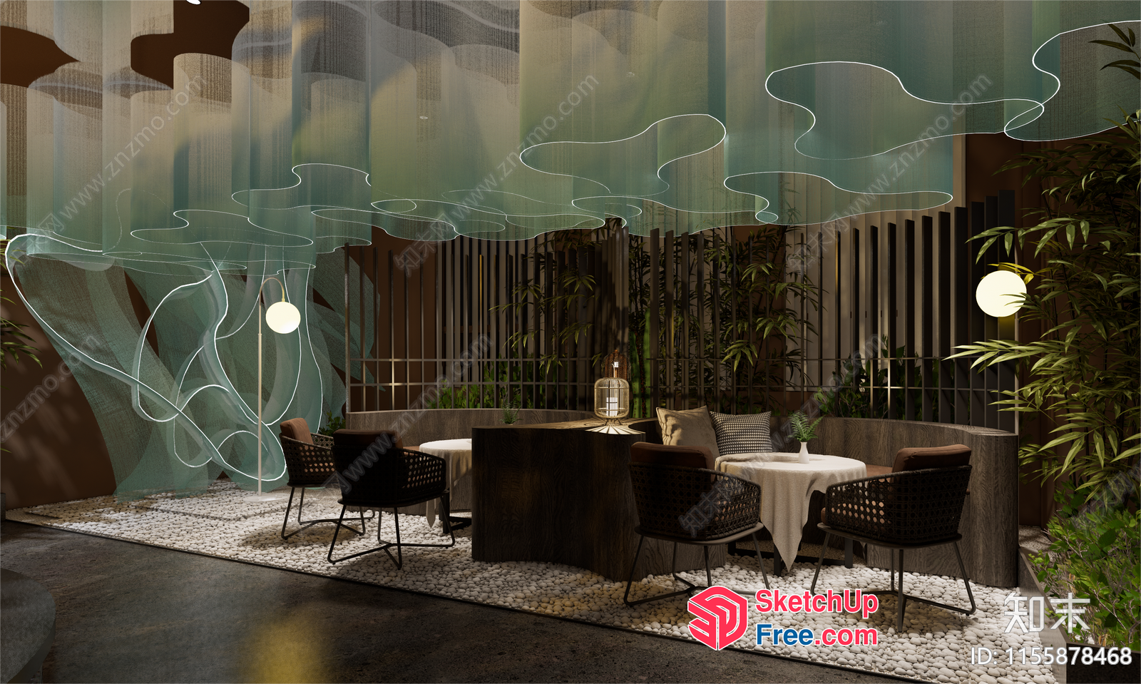 Modern Japanese-Inspired Outdoor Seating Area 3D SketchUp File