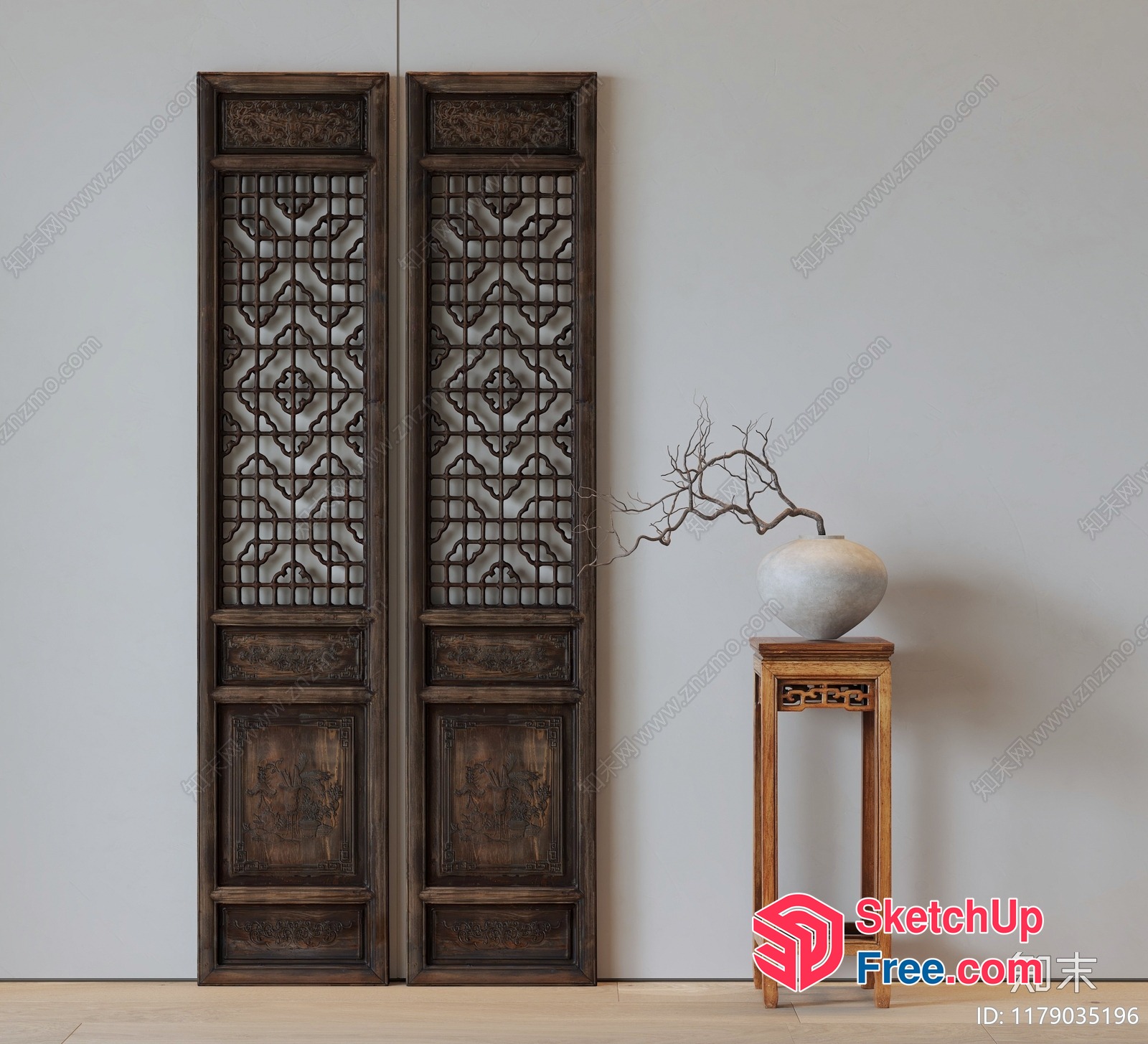 Traditional Asian-Inspired Decorative Wooden Partition Screen 3D SketchUp File