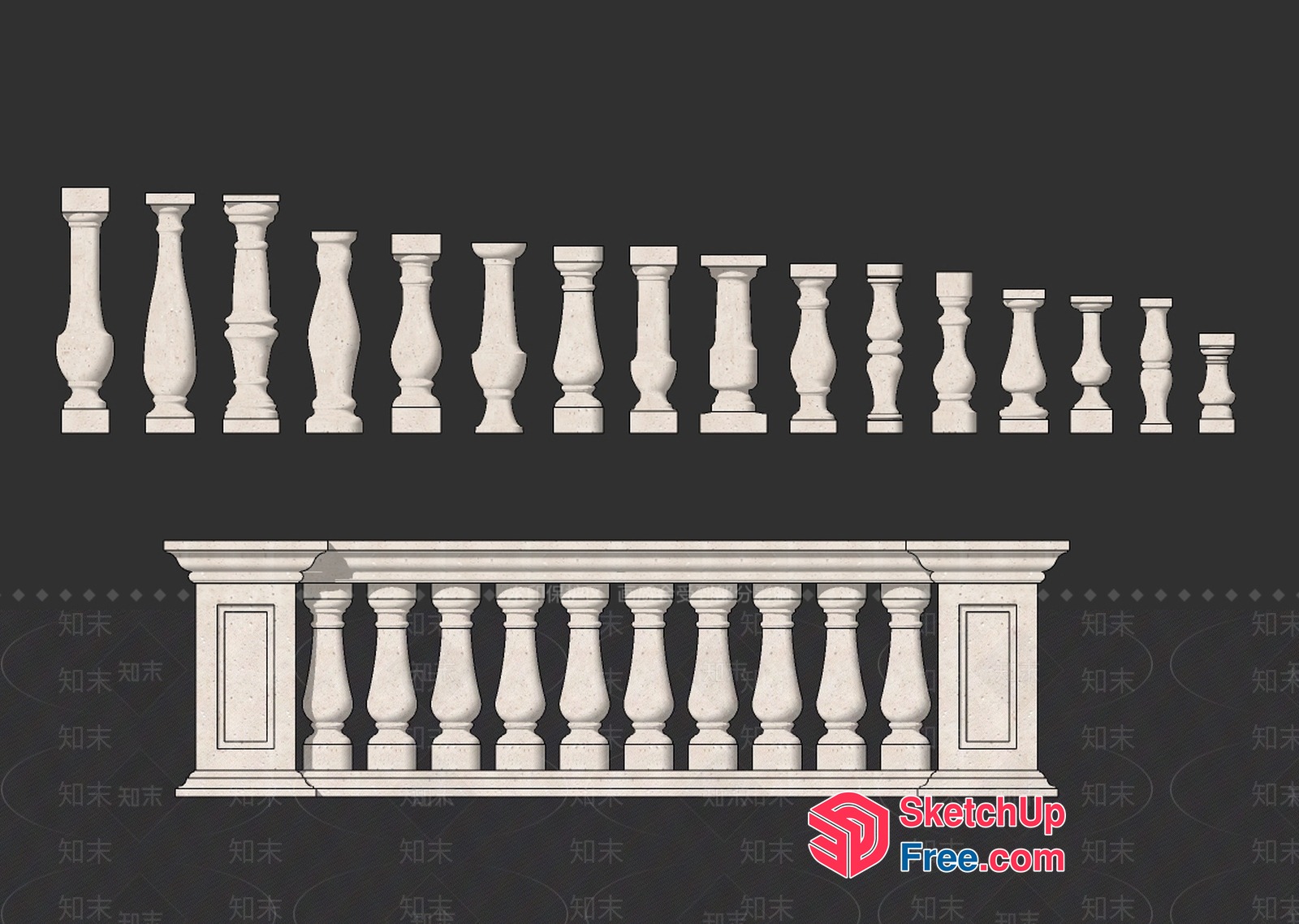 Ornate Stone Balustrade Design 3D SketchUp File