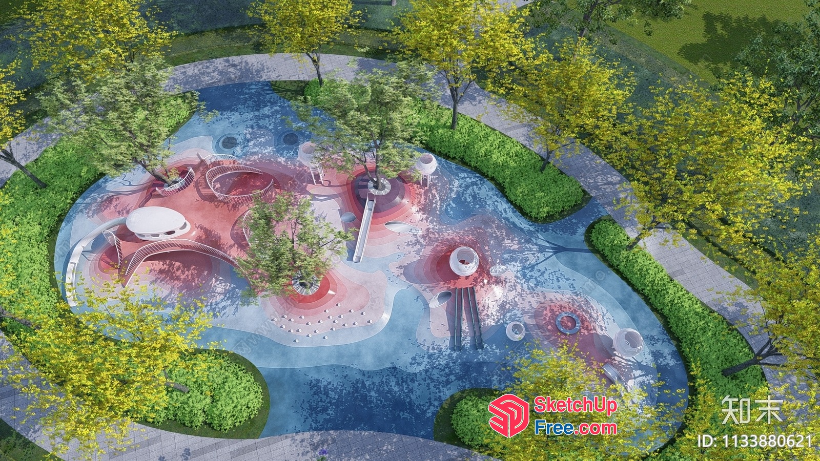 Aerial View Of A Modern Park With A Unique Playground Design 3D SketchUp File