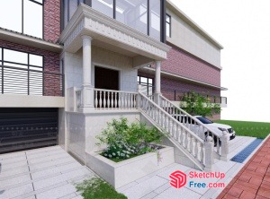 Exterior Staircase And Pillars 3D SketchUp File