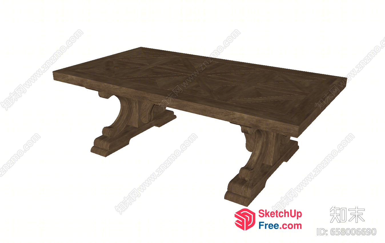 Wooden Coffee Table With Ornate Legs 3D SketchUp File