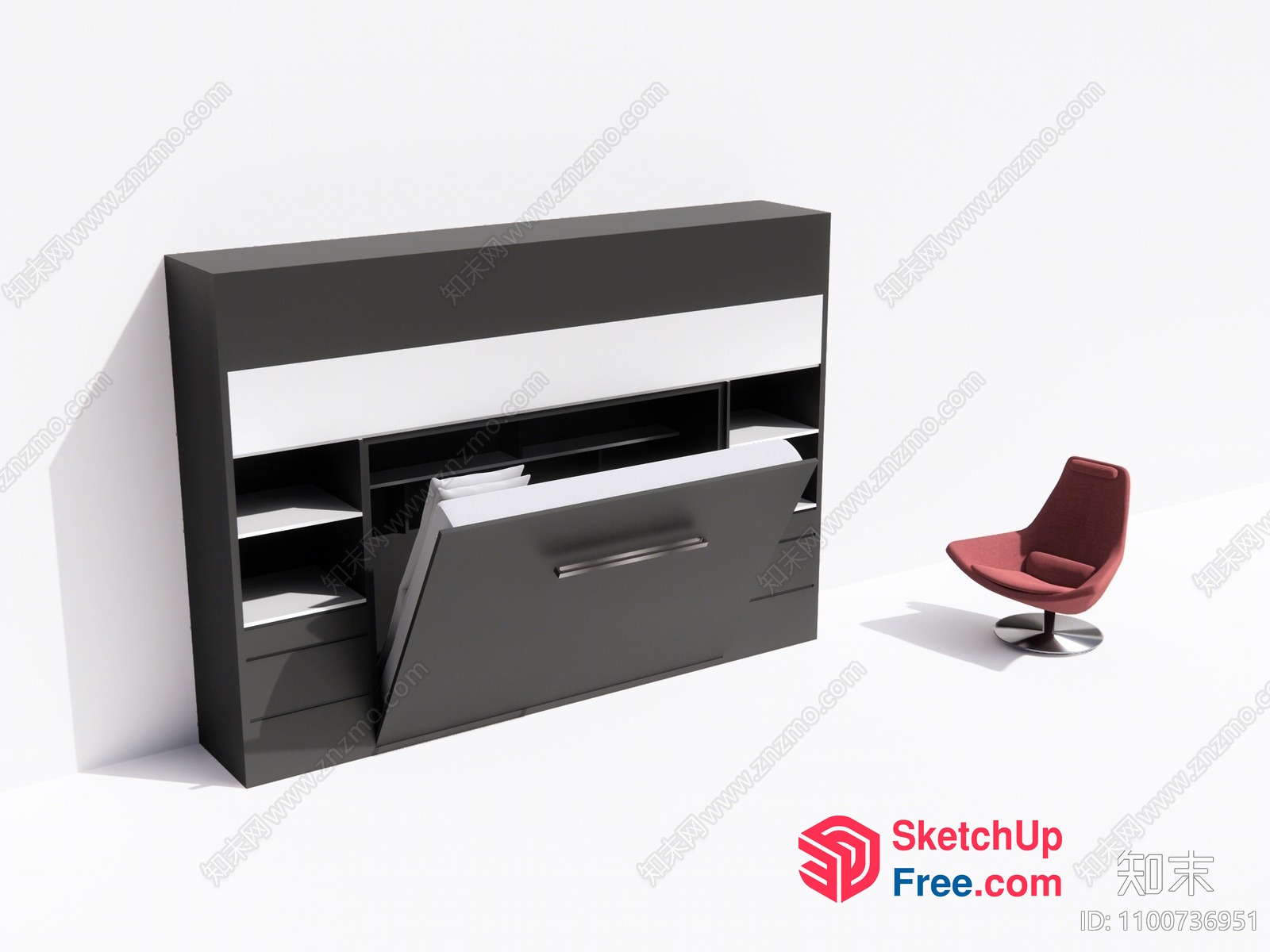 Modern Office Furniture Set With Red Chair 3D SketchUp File