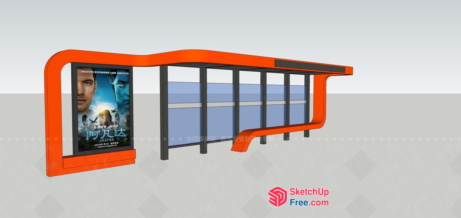 Futuristic Orange Bus Stop With Avatar Poster 3D SketchUp File