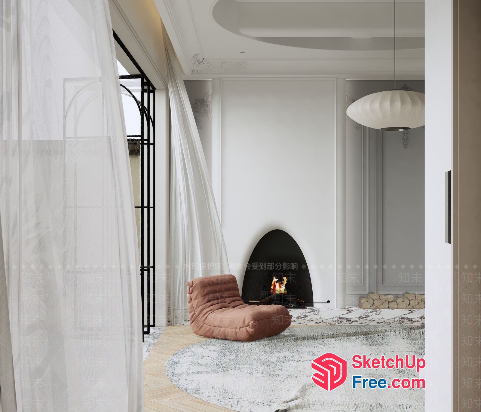Elegant White Fireplace And Pillar Interior 3D SketchUp File