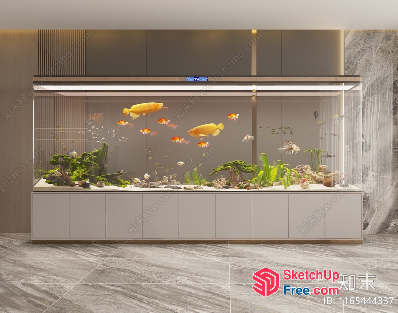 Modern Aquatic Display With Vibrant Fish And Plants 3D SketchUp File