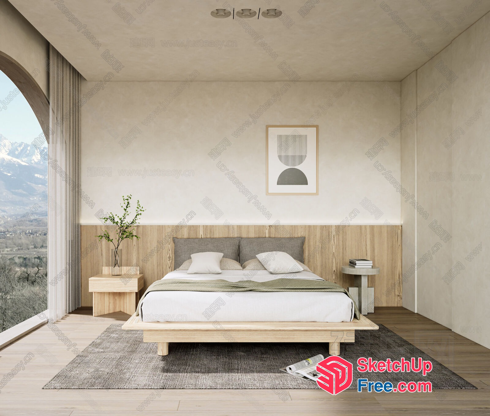 Modern Japanese-Inspired Bedroom Interior 3D SketchUp File