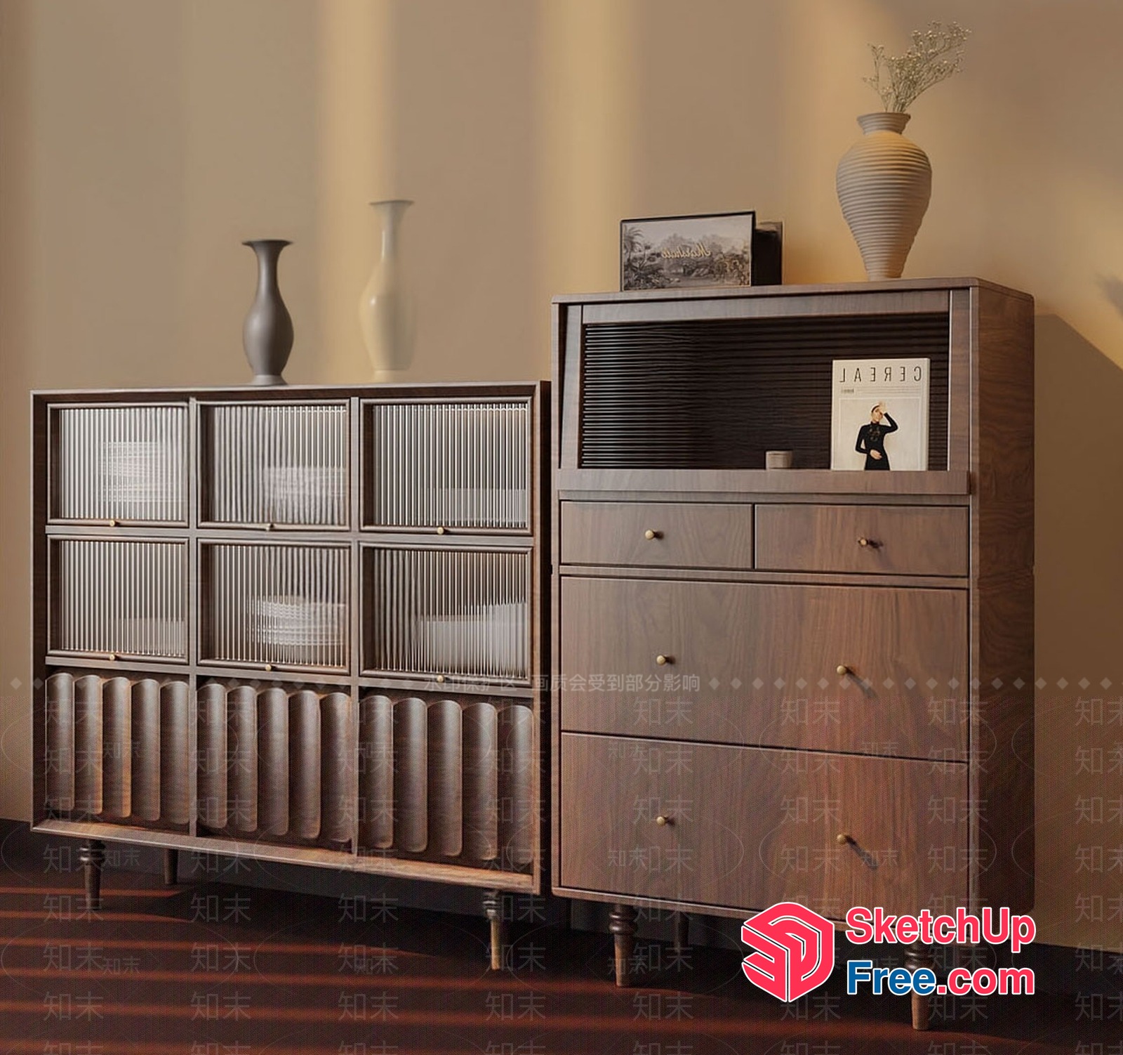 Elegant Wooden Dressers And Cabinets 3D SketchUp File