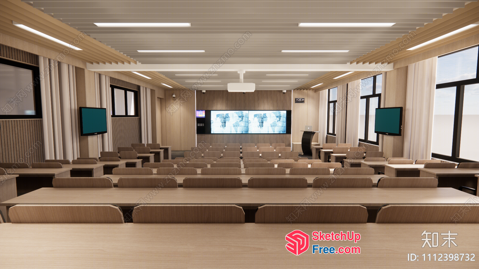 Modern Conference Room With Large Screen And Seating 3D SketchUp File