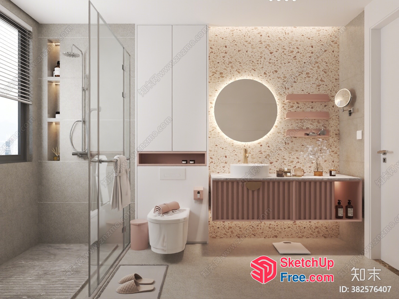 Modern Bathroom With White And Pink Accents 3D SketchUp File