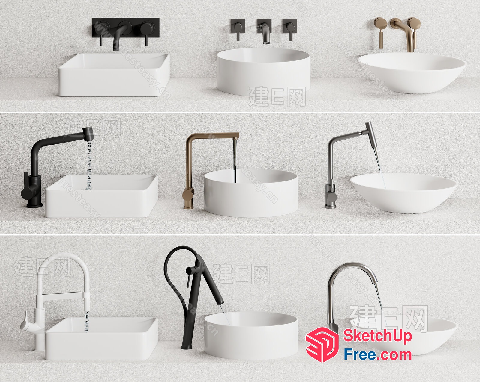 Modern Bathroom Sink And Faucet Collection 3D SketchUp File