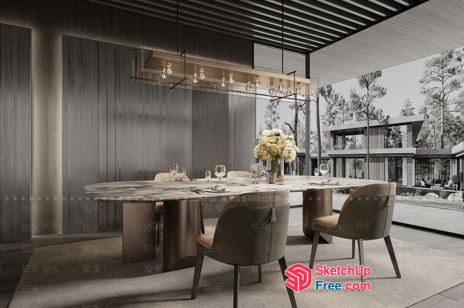 Modern Dining Room With Sleek Table And Chairs 3D SketchUp File