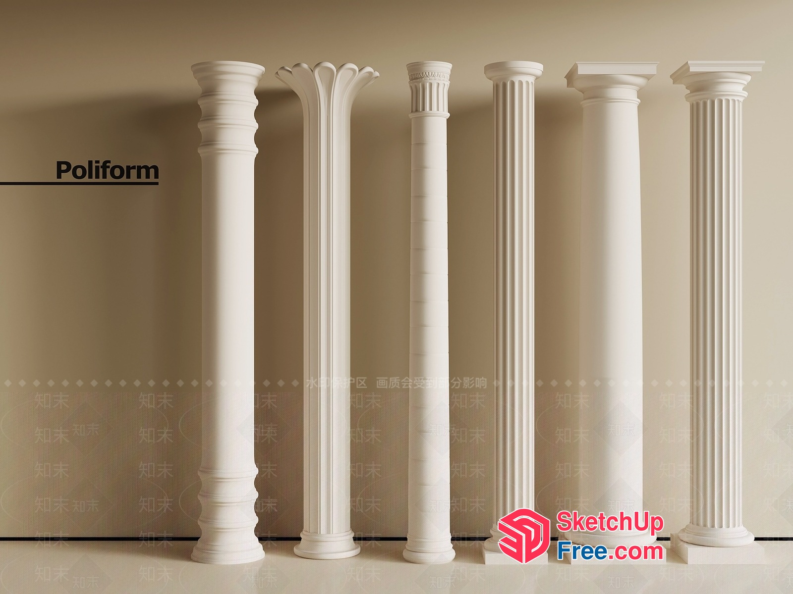 Classic White Pillar Collection 3D SketchUp File