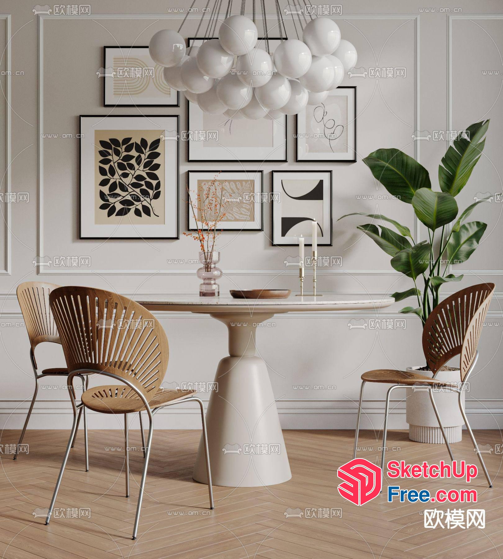 Modern Dining Room With White Table And Chairs 3D SketchUp File