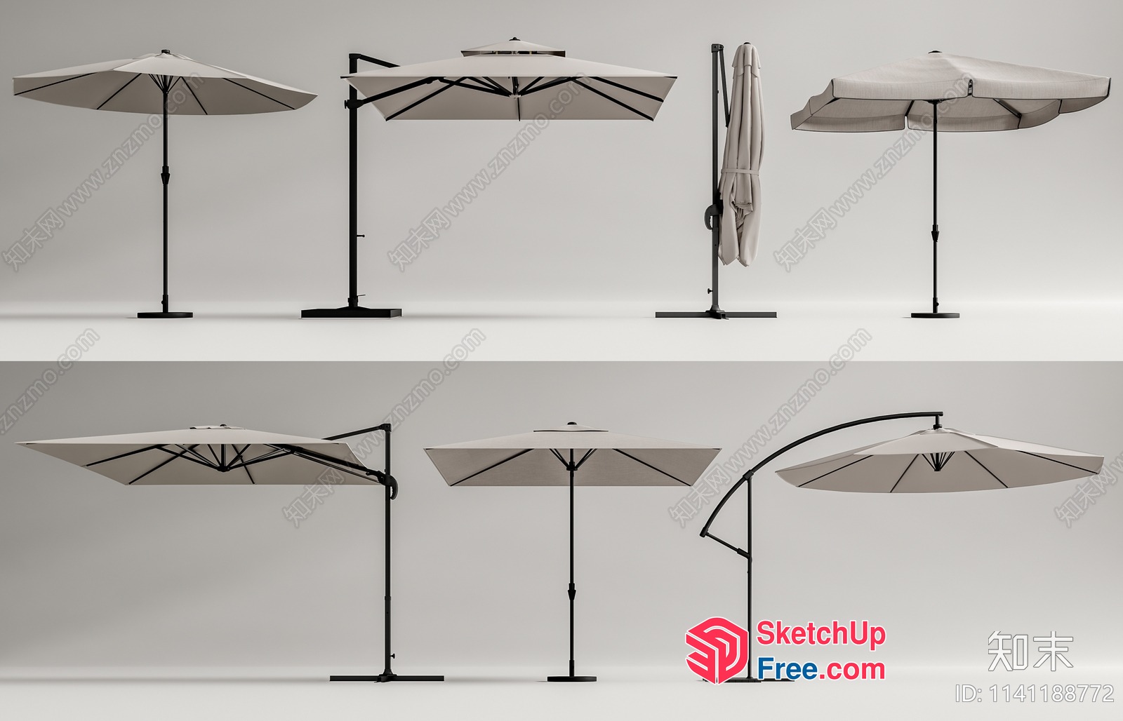 Outdoor Umbrellas With Various Stands And Designs 3D SketchUp File