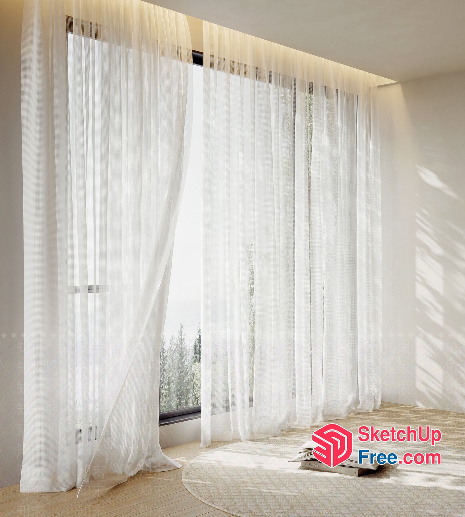 Elegant White Sheer Curtains And Window 3D SketchUp File