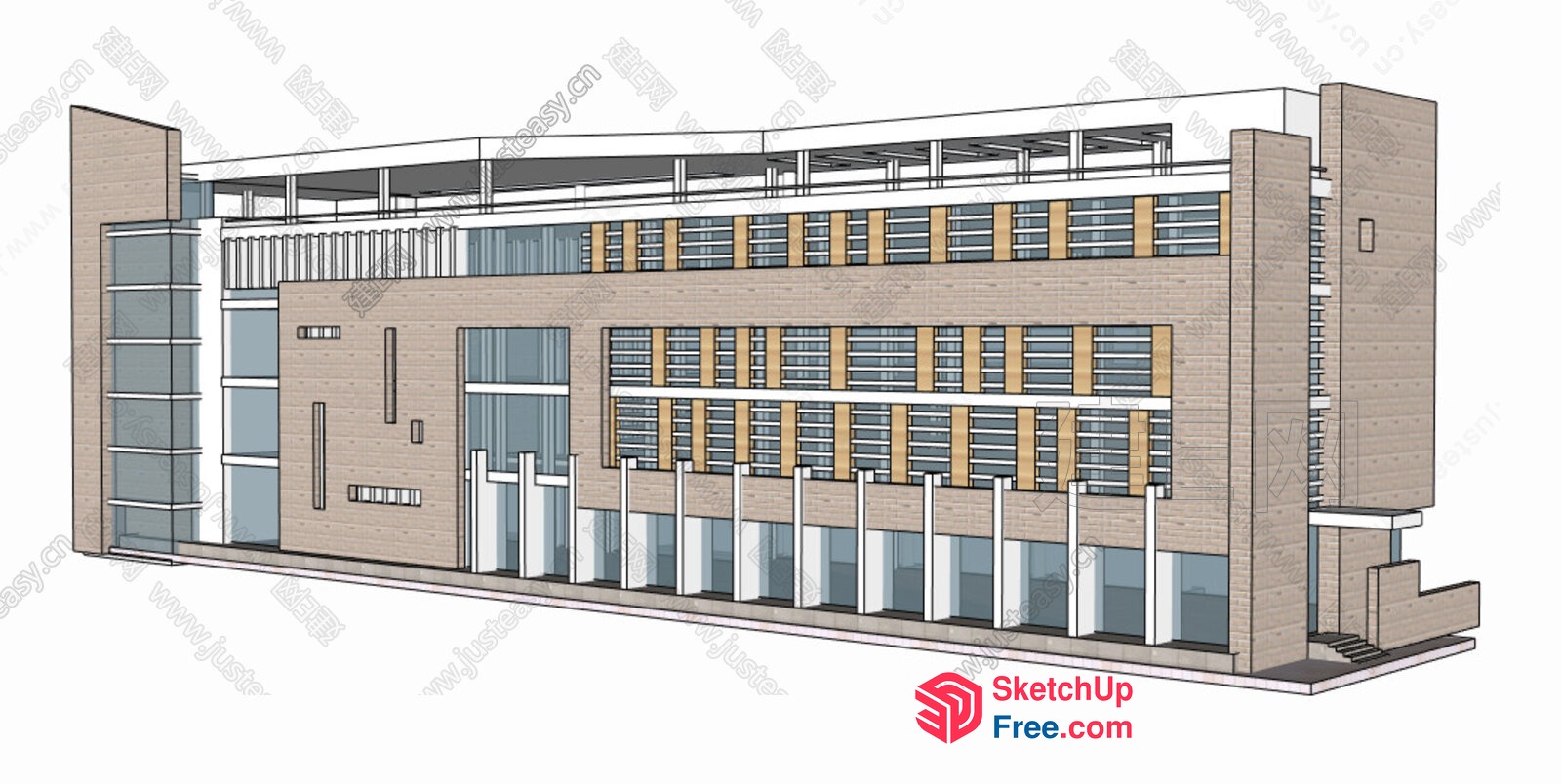 Modern Office Building With Glass Curtain Wall 3D SketchUp File
