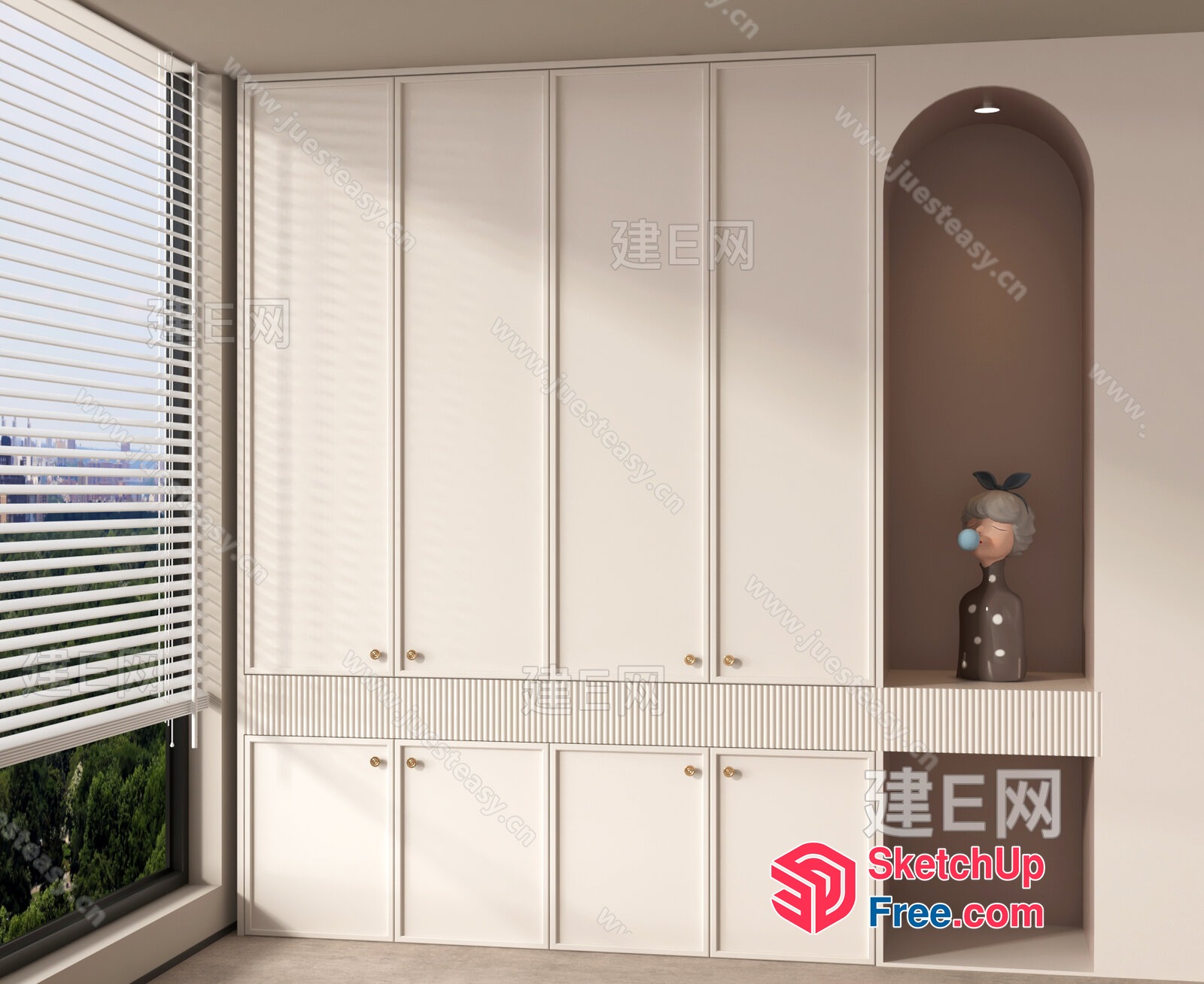 White Cabinet With Character Figure And Window 3D SketchUp File