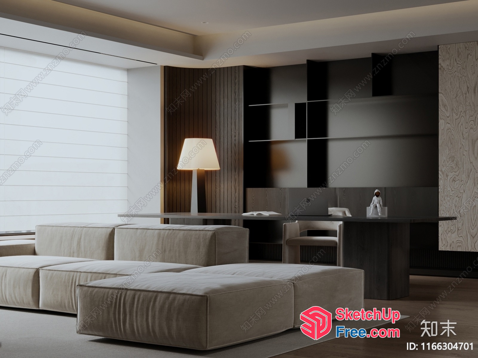 Minimalist Modern Living Room With Creamy Style Sofa 3D SketchUp File