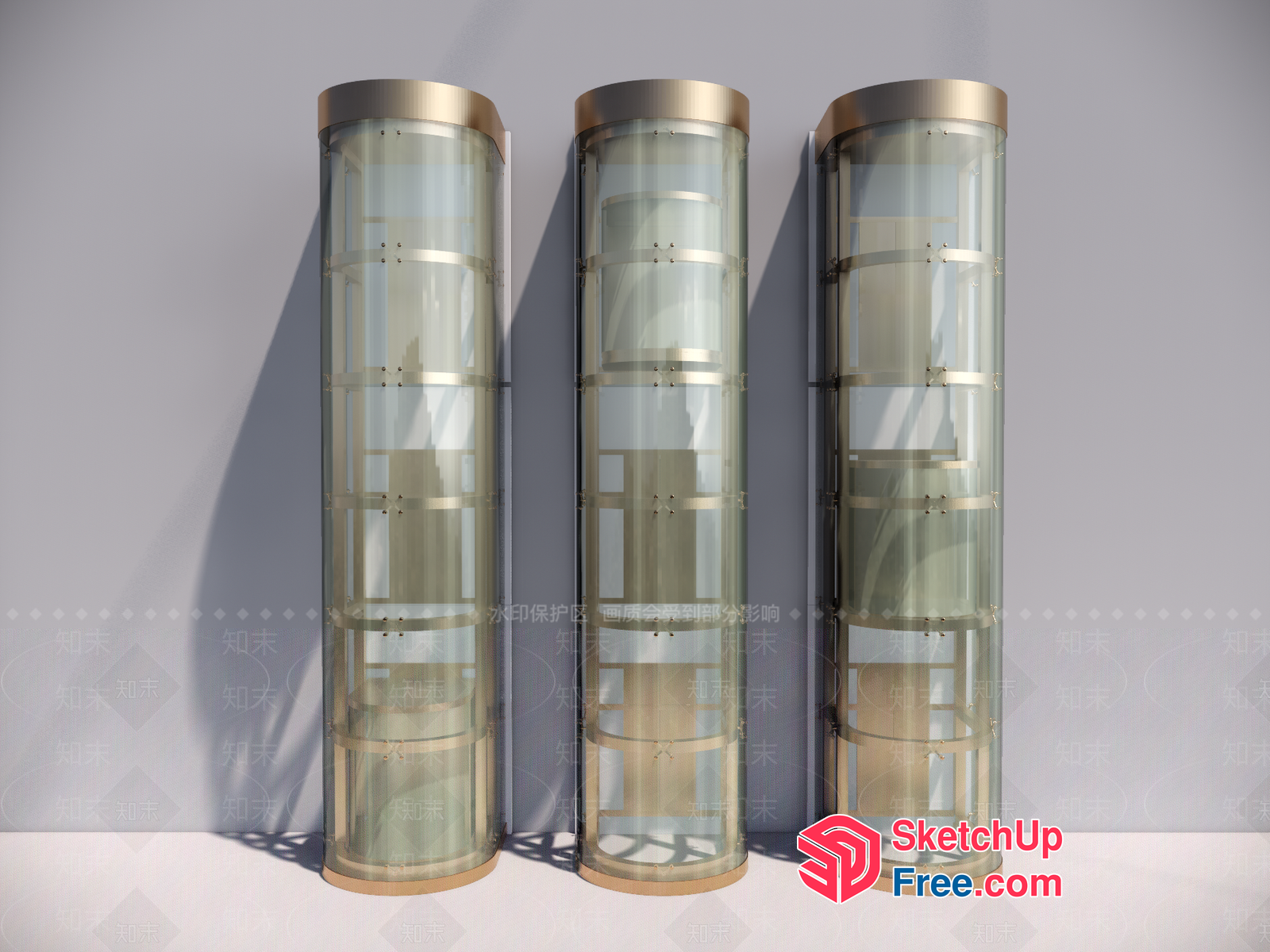 Three Glass Elevator Columns 3D SketchUp File