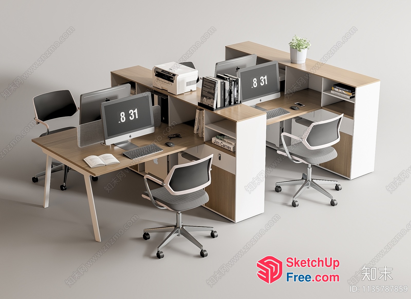 Modern Office Furniture Setup With Monochrome Aesthetic 3D SketchUp File