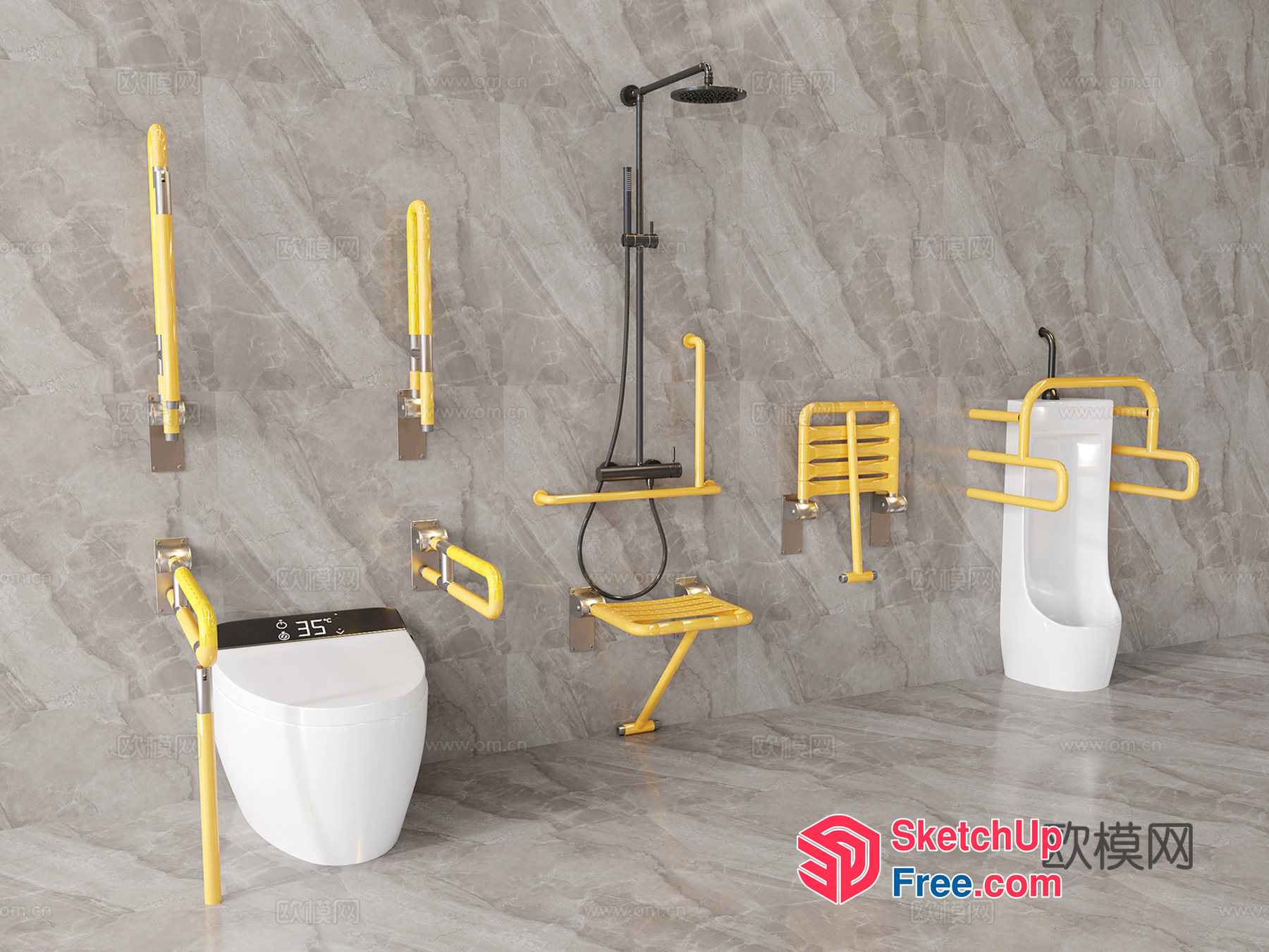 Modern Bathroom Accessories With Yellow And White Decor 3D SketchUp File