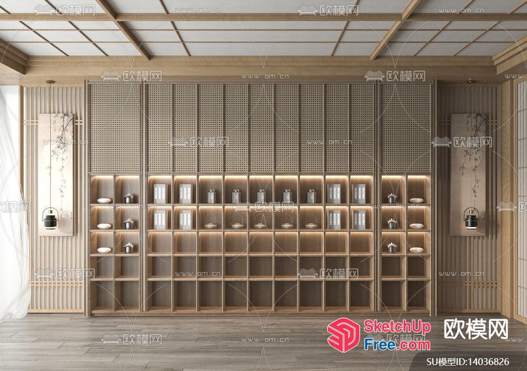 Modern Japanese-Inspired Shelving Unit With Ambient Lighting 3D SketchUp File