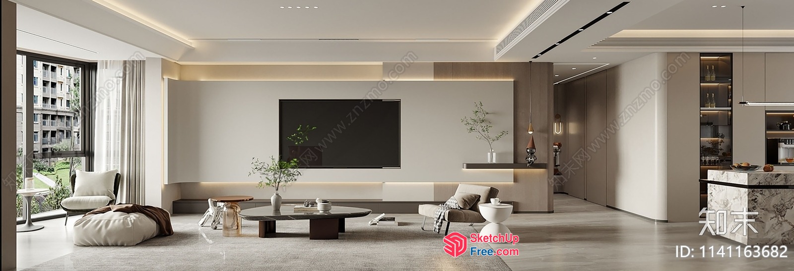 Modern Minimalist Living Room With Clean Lines And Neutral Colors 3D SketchUp File