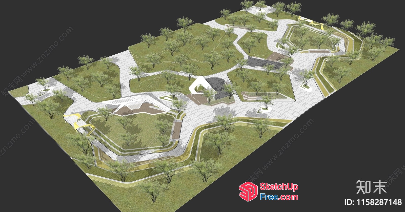 3D Rendering Of Modern Park With Curved Pathways And Greenery 3D SketchUp File